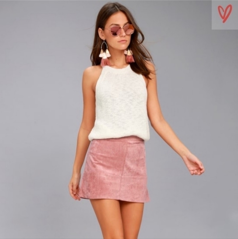 Lulus Pink Suede Mini Skirt Women's Small S Zip Closure Simple Minimalist EUC